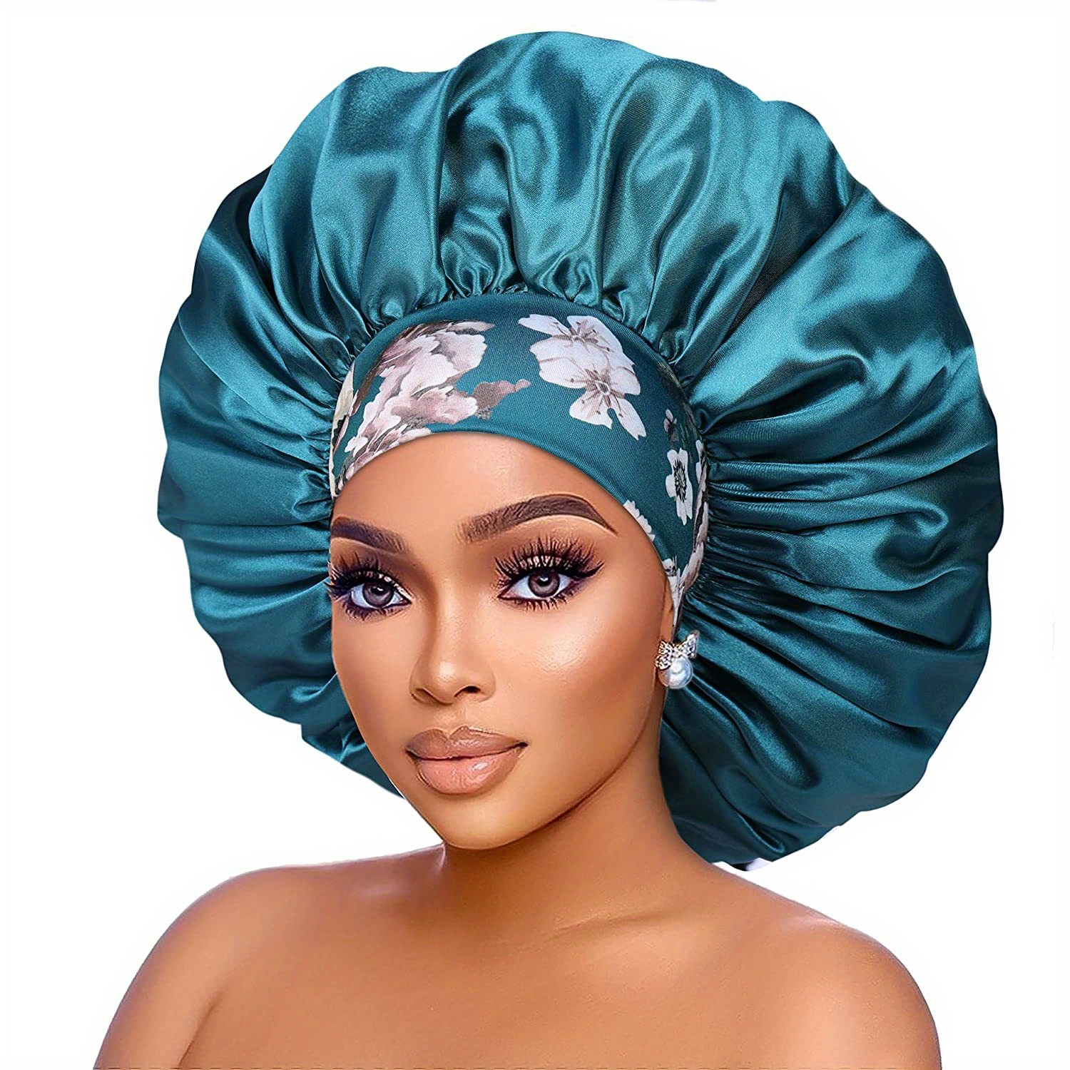 Satin Bonnet Curly Hair Sleeping Cap Floral Wide Band