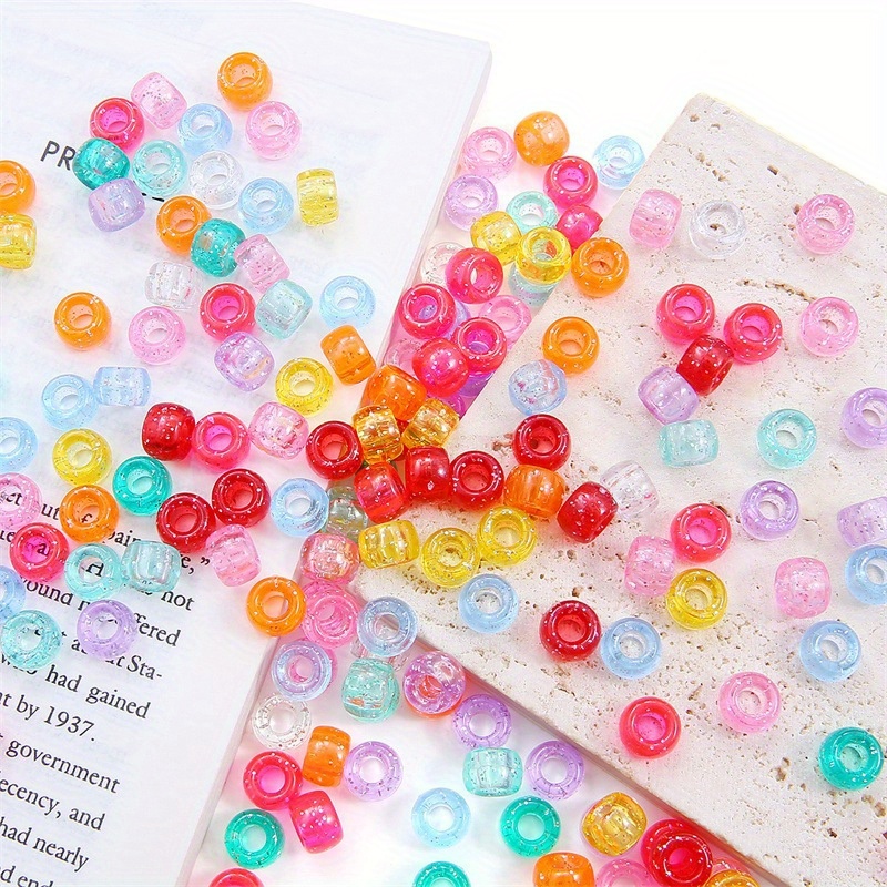 Silver Glitter Plastic Craft Pony Beads 6x9mm, 500 beads Bulk Pack