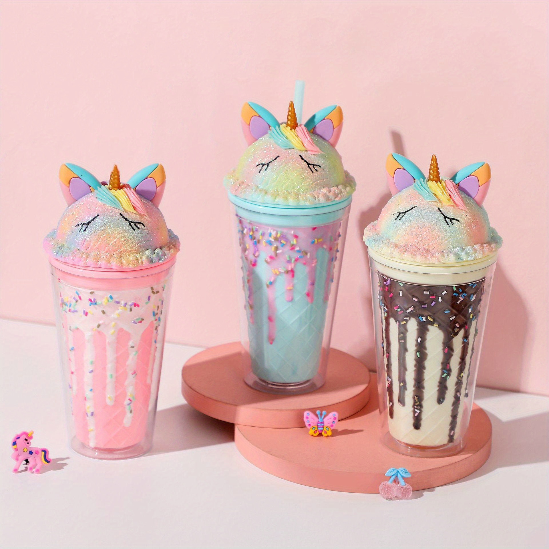 1pc Ice Cream Shaped Straw Tumbler