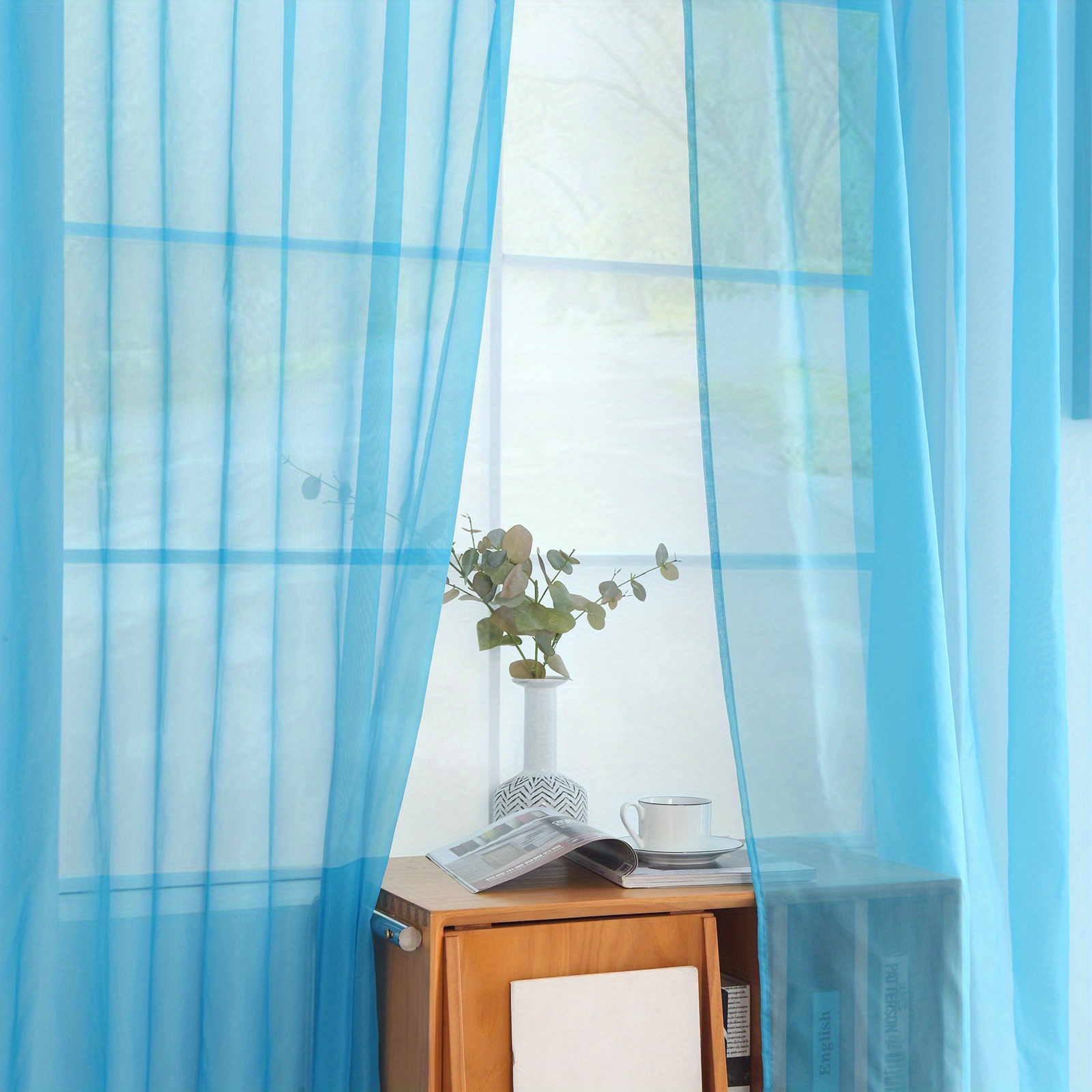 vctops Cortinas de gasa transparente de color liso para ventana filtrante  de luz, cortinas de globo ajustables para ventanas pequeñas, 1 panel (46 x