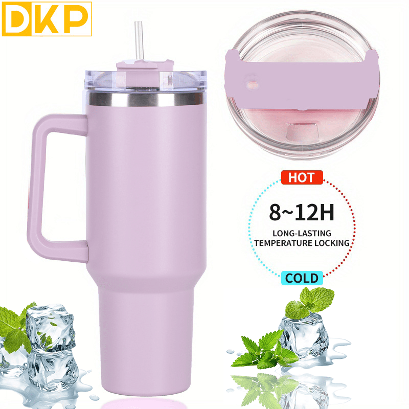 1200ml/40oz Cold Drink Cup With Handle And Straw, Stainless Steel  Leak-proof Flat Bottom Cold Drink Cup With Handle, Outdoor Travel Cup With  Carrying Straw, Dustproof Cup Cover And Silicone Handle, Water Bottle