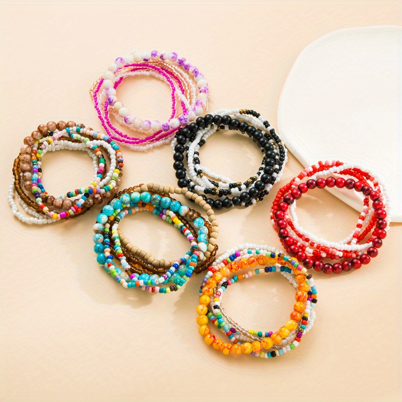 Rainbow Bead Stretch Friendship Bracelets - 5 Pack