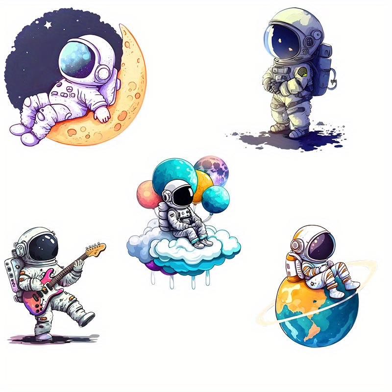 E-shop 5-teilige Astronauten-Thema Bügelbilder Aufnäher Aufkleber für Kleidung Druck DIY Basteln Deko