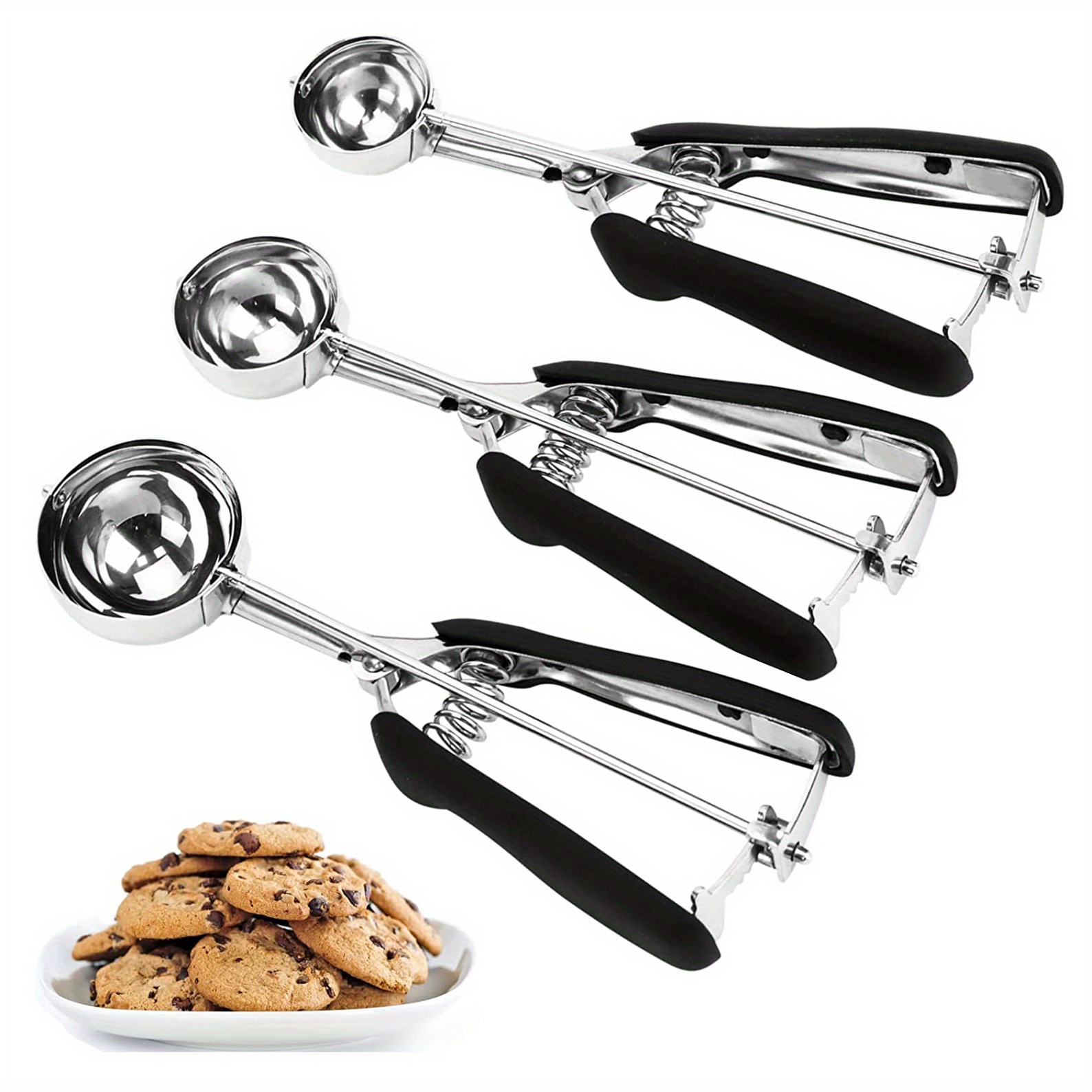 Stainless Steel Ice Cream Scoops - Set of 3 - Trigger Mechanism