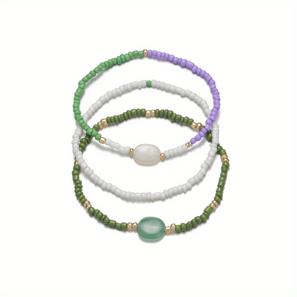 3pc Colorful Rice Beads Anklet Set for Women