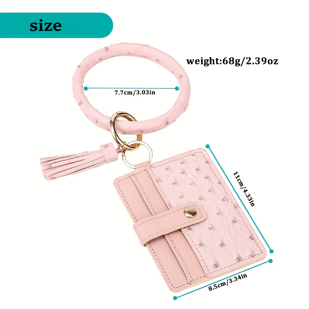 Pu Leather Wristband Keychain Pendant Solid Color Woven Pocket