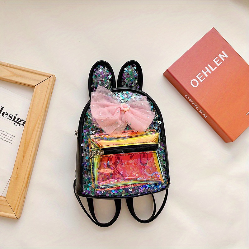 Kids Sequins Long Ears Bow Backpack