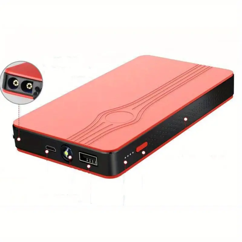WEWAVAN Red 1pc Portable Car Battery Jump Starter, 12V 600A Car Emergency  Starting Power Supply Device For 12V Cars Power Bank Case For Most Phones