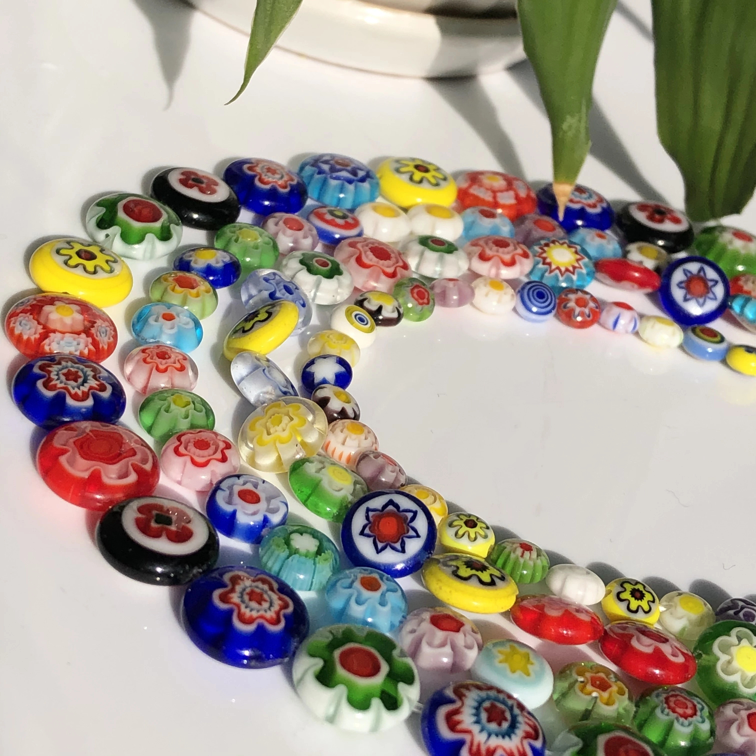 6/8/10mm Mixed Flower Lampwork Glass Beads Flat Round Rondelle Beads Creative Fashion For Diy Necklace Bracelet Jewelry Making Craft Supplies