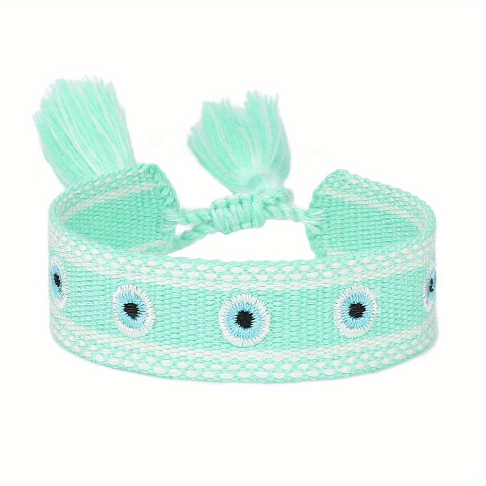 Multicolor Evil's Eyes Embroidered Tassel Bracelet, 10 Colors