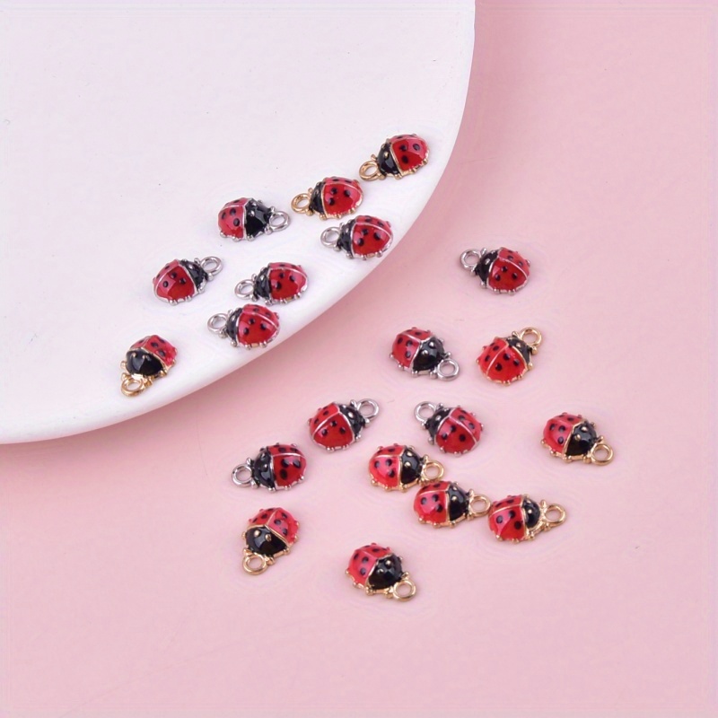 TEMU 20pcs Mixed Color Cute Ladybug Alloy Jewelry Diy Charms Pendant Earrings Necklace Accessories