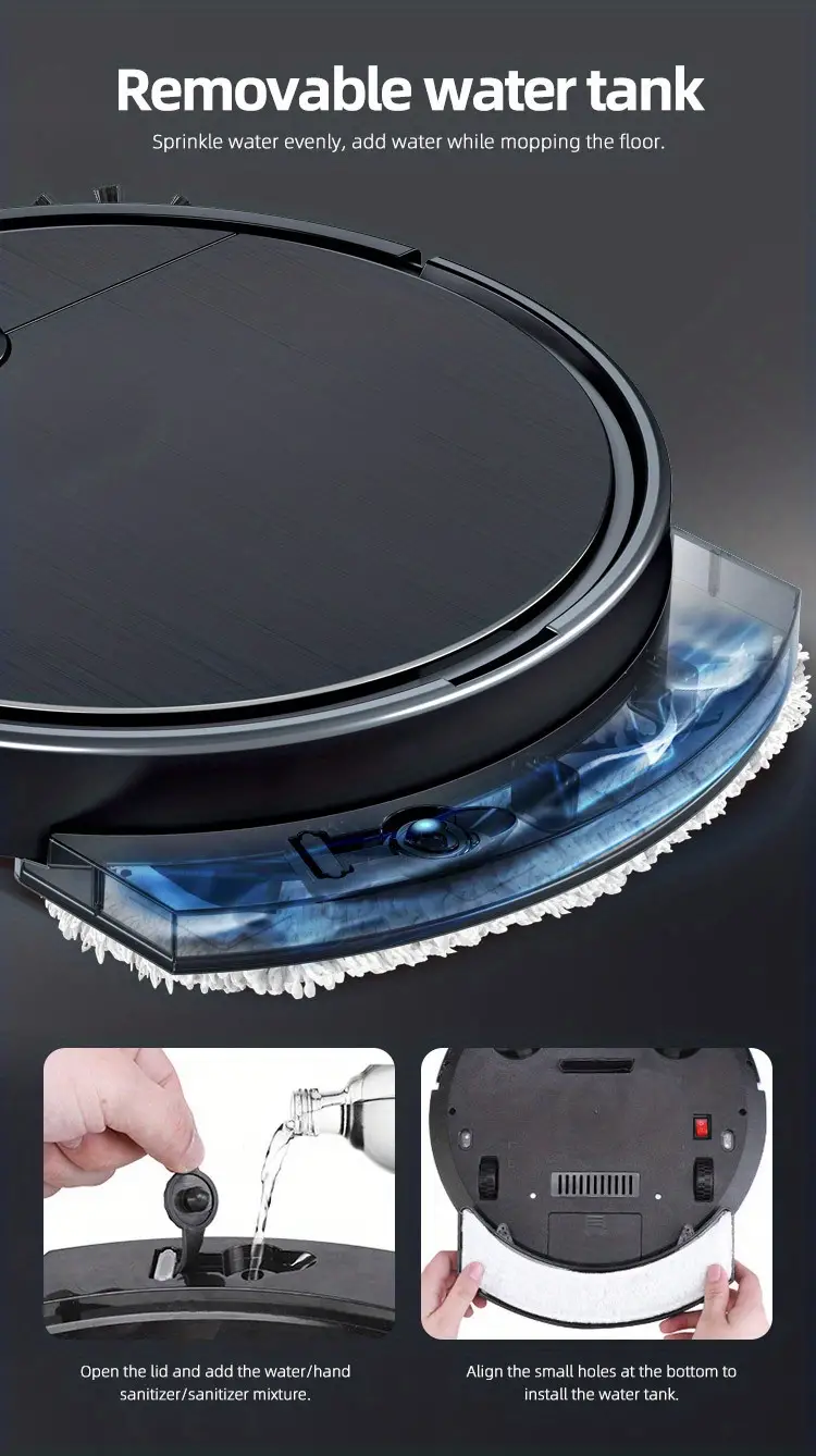 1pc robot vacuum cleaner robotic cleaner with water tank  free 2800pa strong suction slim low noise ideal for pet hair hard floor and daily cleaning small appliance bedroom accessories cleaning tools details 8