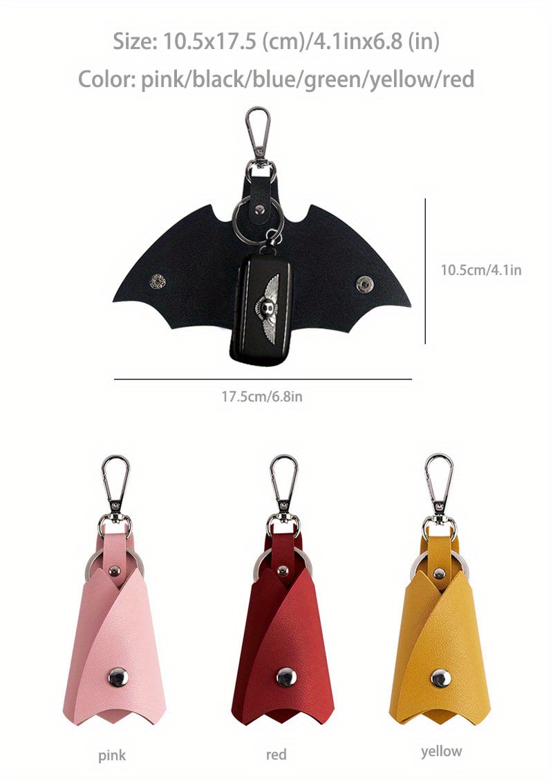 Temu 1pc PU Leather Funky Black Keyrings & Keychains with Multicolor Optional Bat Key Holder and Iron Ring Pendant Key Bag for Men's and Women's Bag