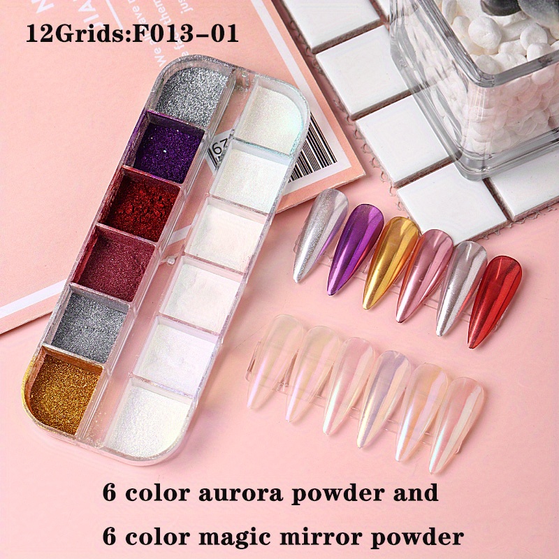  6 Boxes Mermaid Chrome Nail Powder Ice Transparent Aurora Powder  Mirror Effect Holographic Aurora Iridescent Pearlescent Manicure Pigment  Rainbow Nail Glitter with 6pcs Eyeshadow Sticks : Beauty & Personal Care