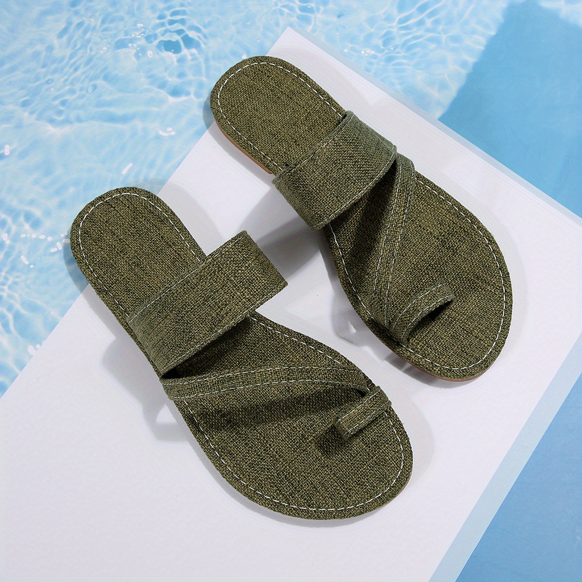 Loop Slip Slide Sandals Women s Denim Color Flat Slides Toe Temu