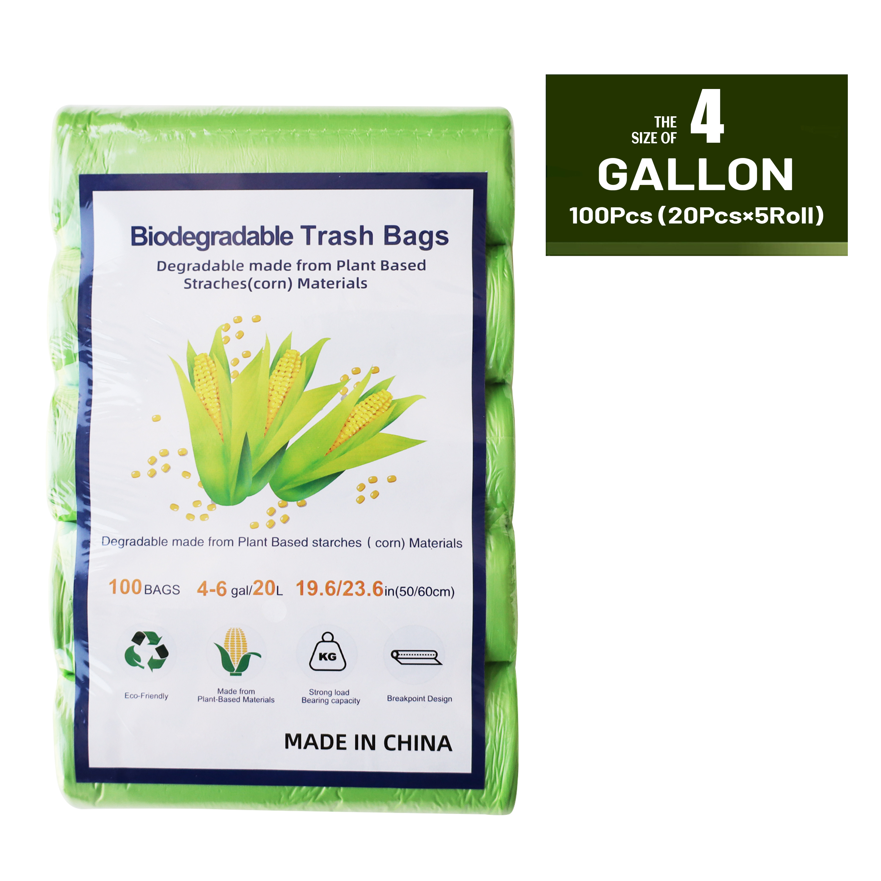 5 rouleaux/4-6 gallons sacs poubelle biodégradables – 100 sacs poubelle  compostables sacs de recyclage non parfumés sacs poubelle moyens pour  cuisine salle de bain maison bureau poubelle (vert) 