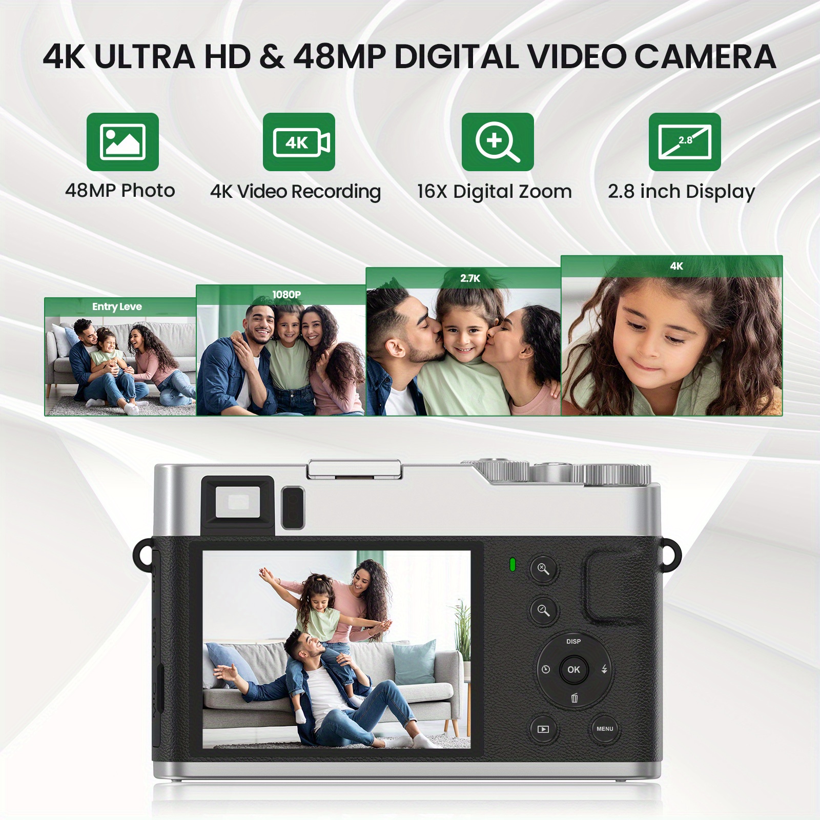 Appareil Photo Numérique 4K Autofocus Vlogging Caméra HD 48MP Avec  Caméscope Grand Écran 2.8 pour La Photographie Adulte Avec Carte TF 64G