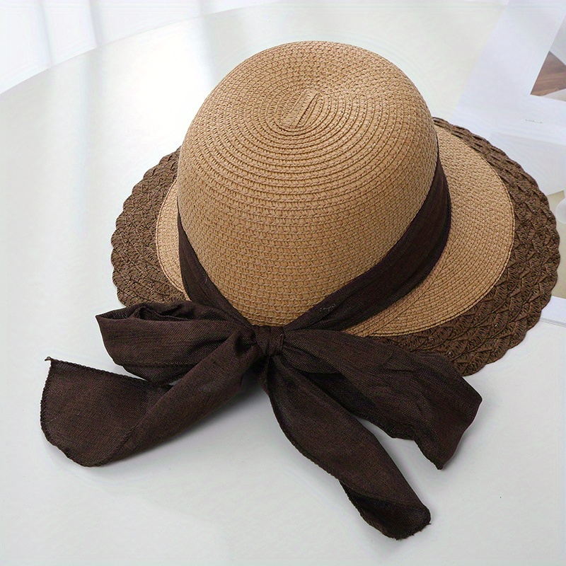 Women's Large Brim Lace Straw Hat with Big Bow Knot, Sun Protection and UV Protection Sun Hat, Fishing Hat, Breathable Summer Beach Hat,Temu