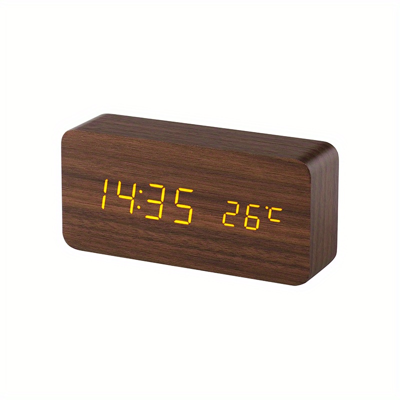 Reloj despertador calificado digital de madera LED reloj despertador de  madera retro resplandor reloj escritorio decoración mesa control voz  función