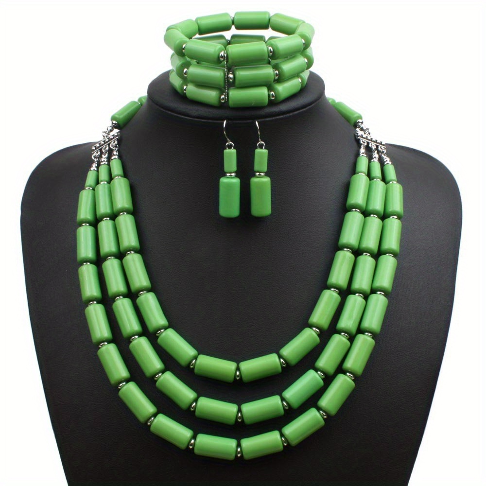 Boho Red Beaded Multilayer Necklace, Earrings & Bangle Set