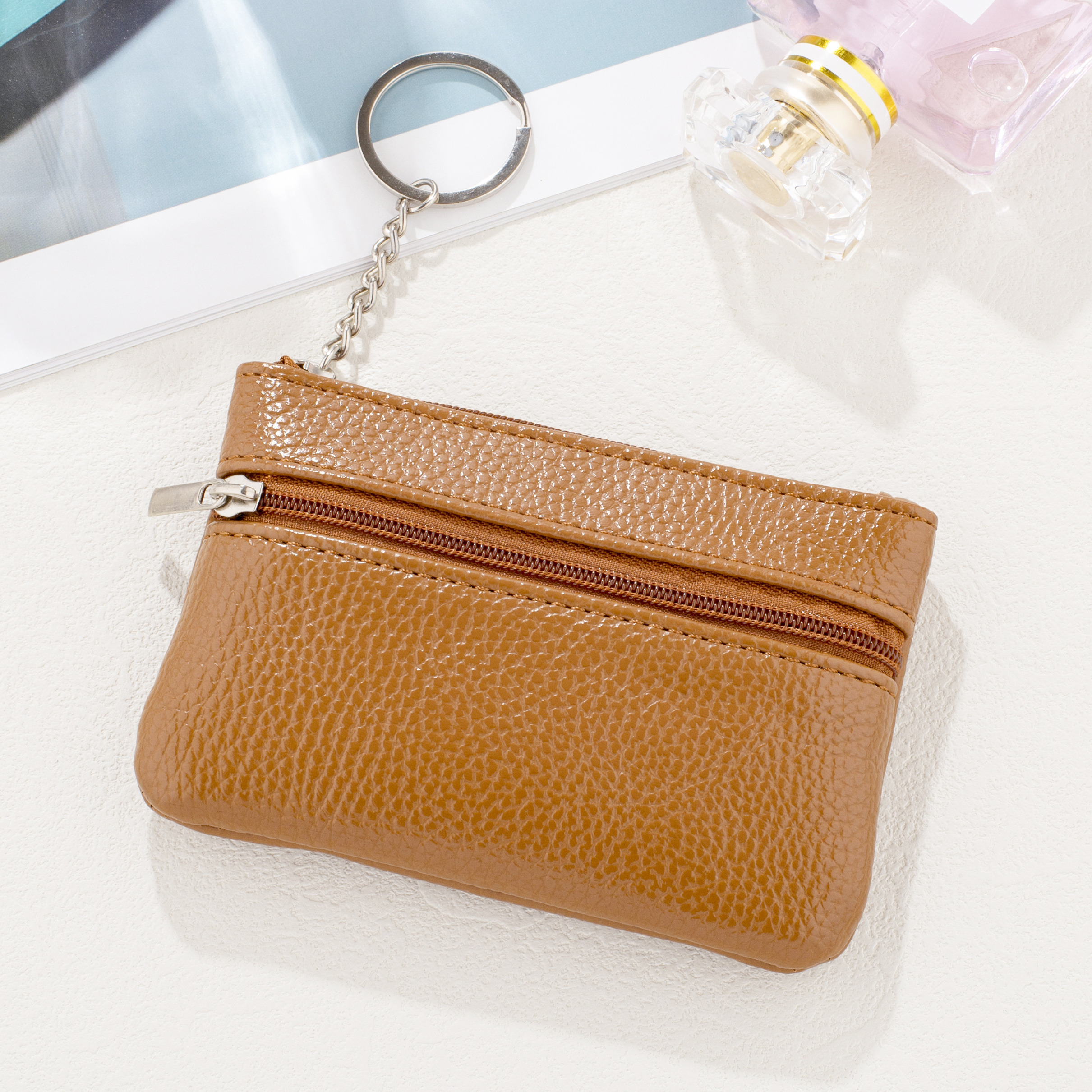 Fashion PU Leather Mini Wallet Card Key Holder Coin Purse Keychain
