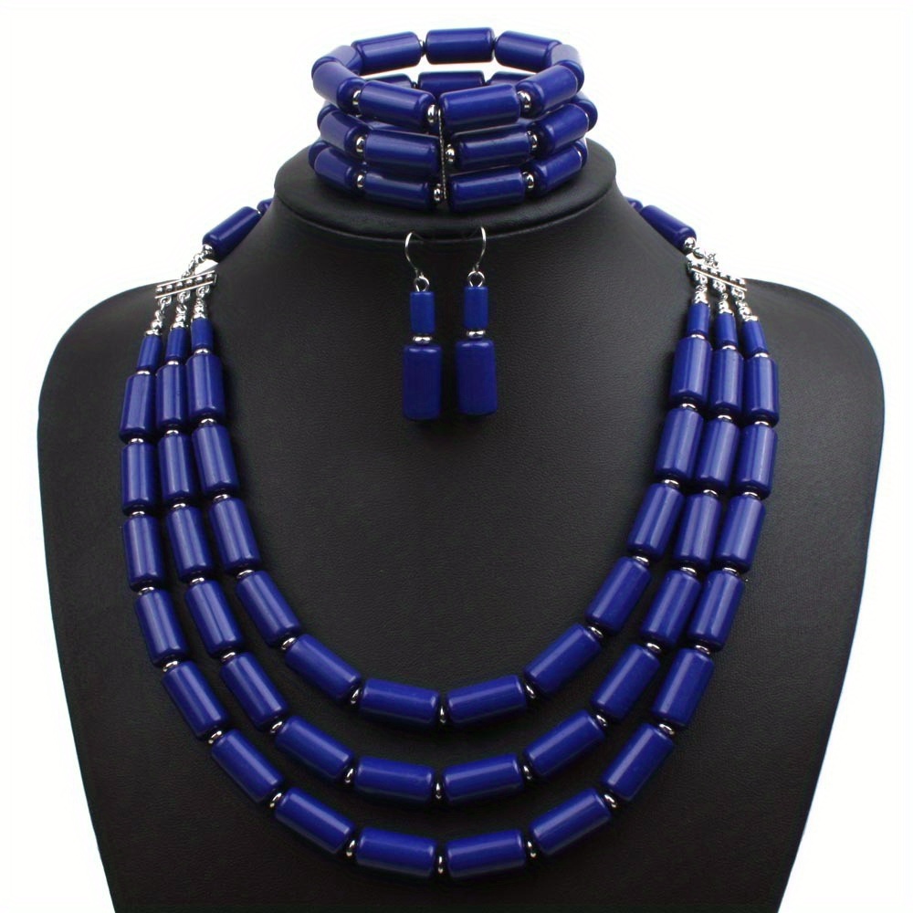 Boho Red Beaded Multilayer Necklace, Earrings & Bangle Set
