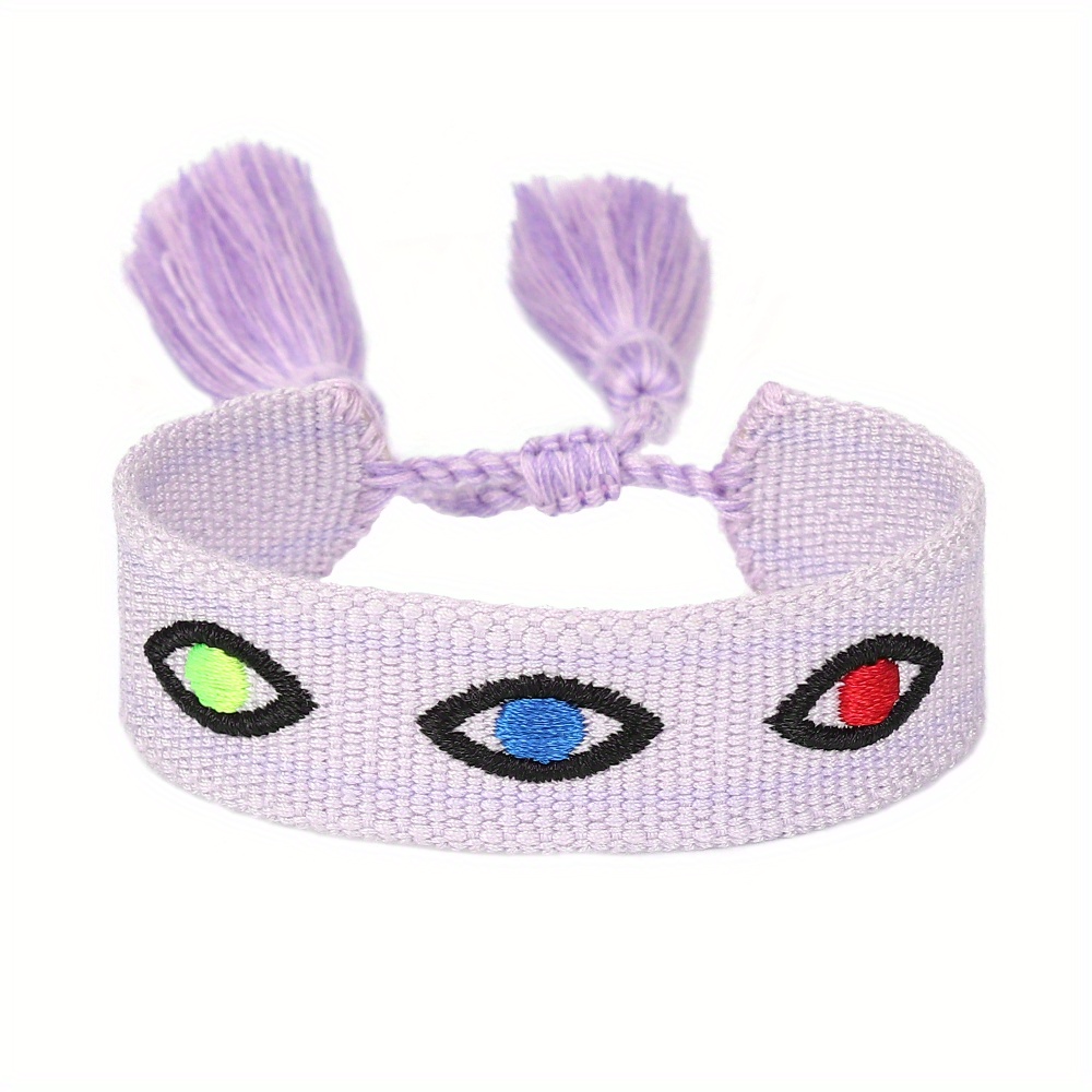 Multicolor Evil's Eyes Embroidered Tassel Bracelet, 10 Colors