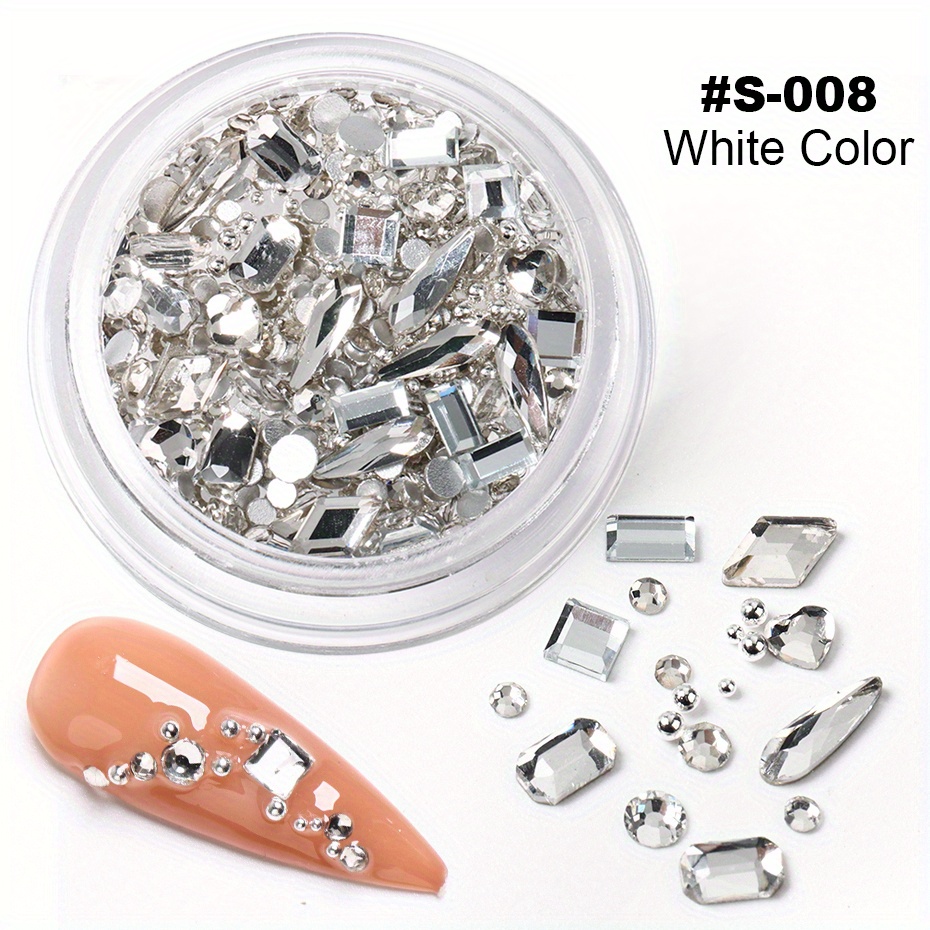 21grtids Flat Back White Nail Rhinestones Kit Multi Shapes - Temu