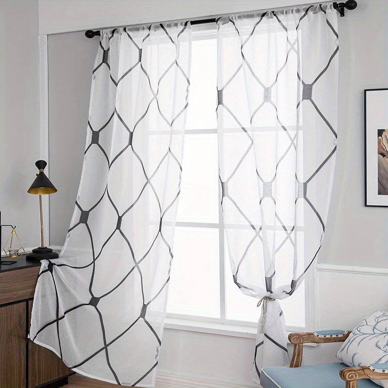 1pc geometric printed window sheer curtains stylish and functional window treatment for bedroom office   room and study   decor details 0