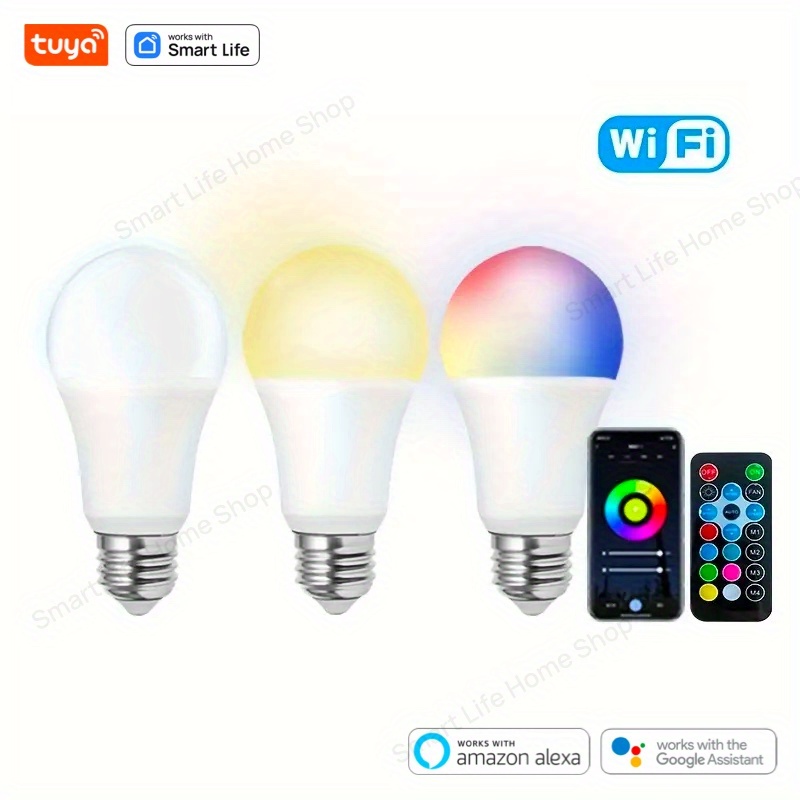 1/2/4 個 Tuya スマート E26 RGB 電球、WiFi 電球、9W LED 電球、Alexa & Google  アシスタントで動作するスマート電球、リモコン付きスマートライフ/Tuya アプリ用