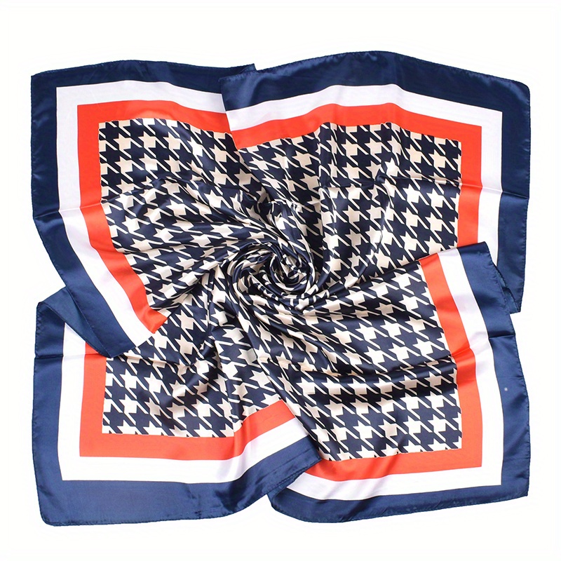 Classic White and Blue Houndstooth Print Scarf