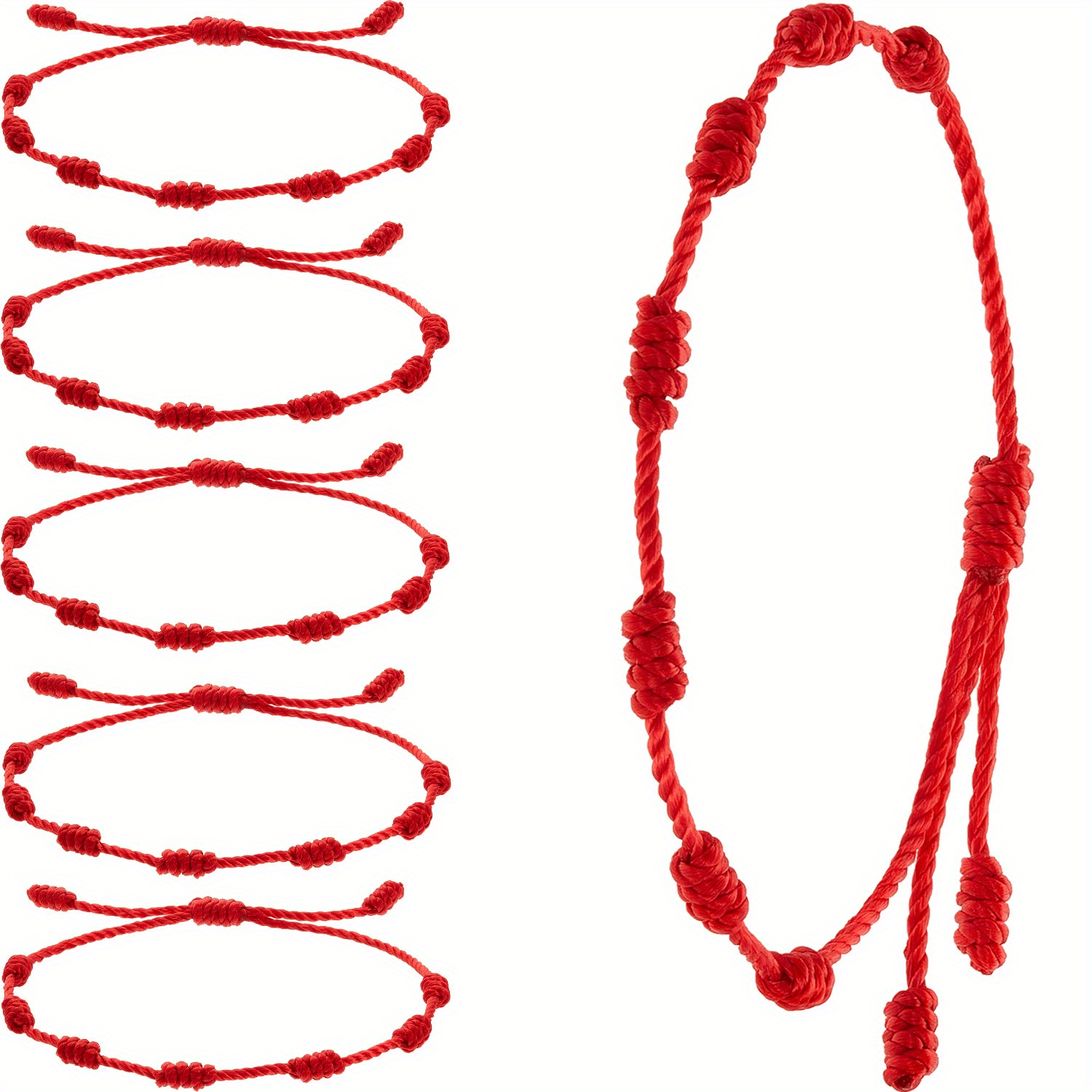 Image of 6pcs Classic Simple Red Braided Rope Adjustable Chain Bracelet Jewelry Accessories Gift For Boys Girls