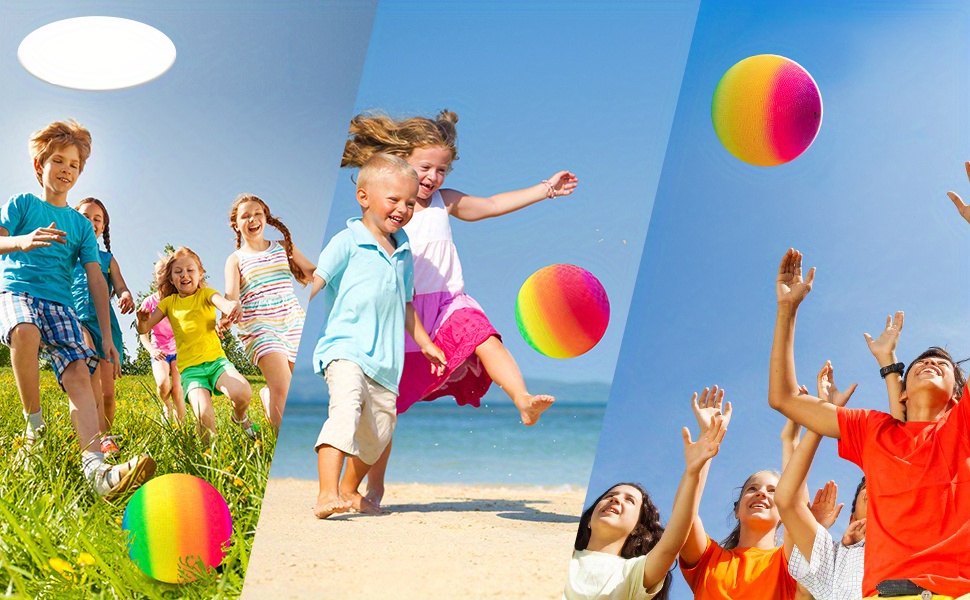 PVC Rainbow Playground Balls, Rainbow Sport Balls For Kids Adult Gym For Indoor And Outdoor Games With Hand Pump Kickball Football Softball Kids Ball Exercises Rubber Bouncy Inflatable Balls