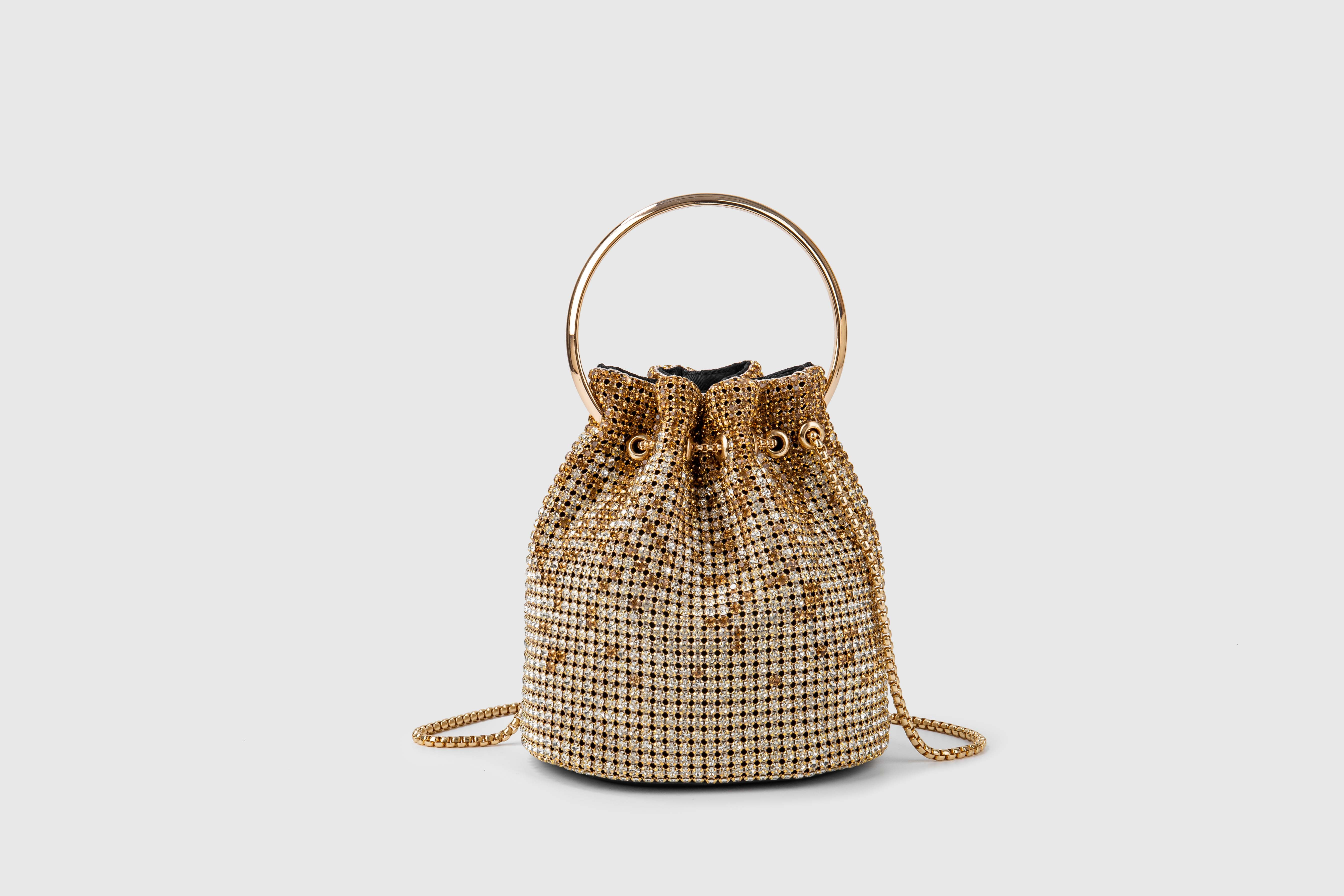 Estelle | Luxury Gold Mini Bag | Rhinestone Embellished Handle