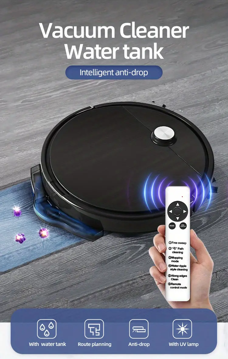 1pc robot vacuum cleaner robotic cleaner with water tank  free 2800pa strong suction slim low noise ideal for pet hair hard floor and daily cleaning small appliance bedroom accessories cleaning tools details 0