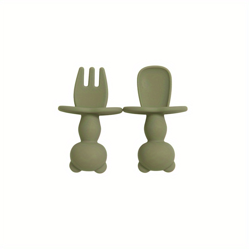 2pcs Baby Training Fork Spoon Set Soft Silicone BPA Learning Tableware
