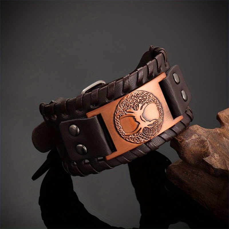 Punk Style Leather Bracelet with Lucky Tree Pattern