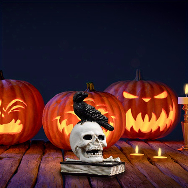Gothic Glowing Raven On Skull Halloween Decoration Macabre - Temu