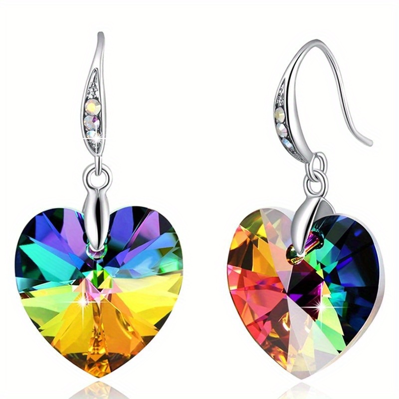 heart rhinestone design hook earrings copper silver plated jewelry daily wear accessories female exquisite gift china eh 309 silver multicolor 15