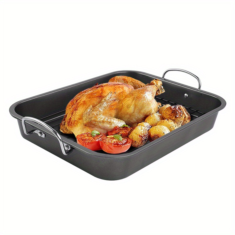 non stick baking pan baking pan with rack 40cm rectangular grill suitable for turkey   chicken   1 baking pan 2 grills details 0