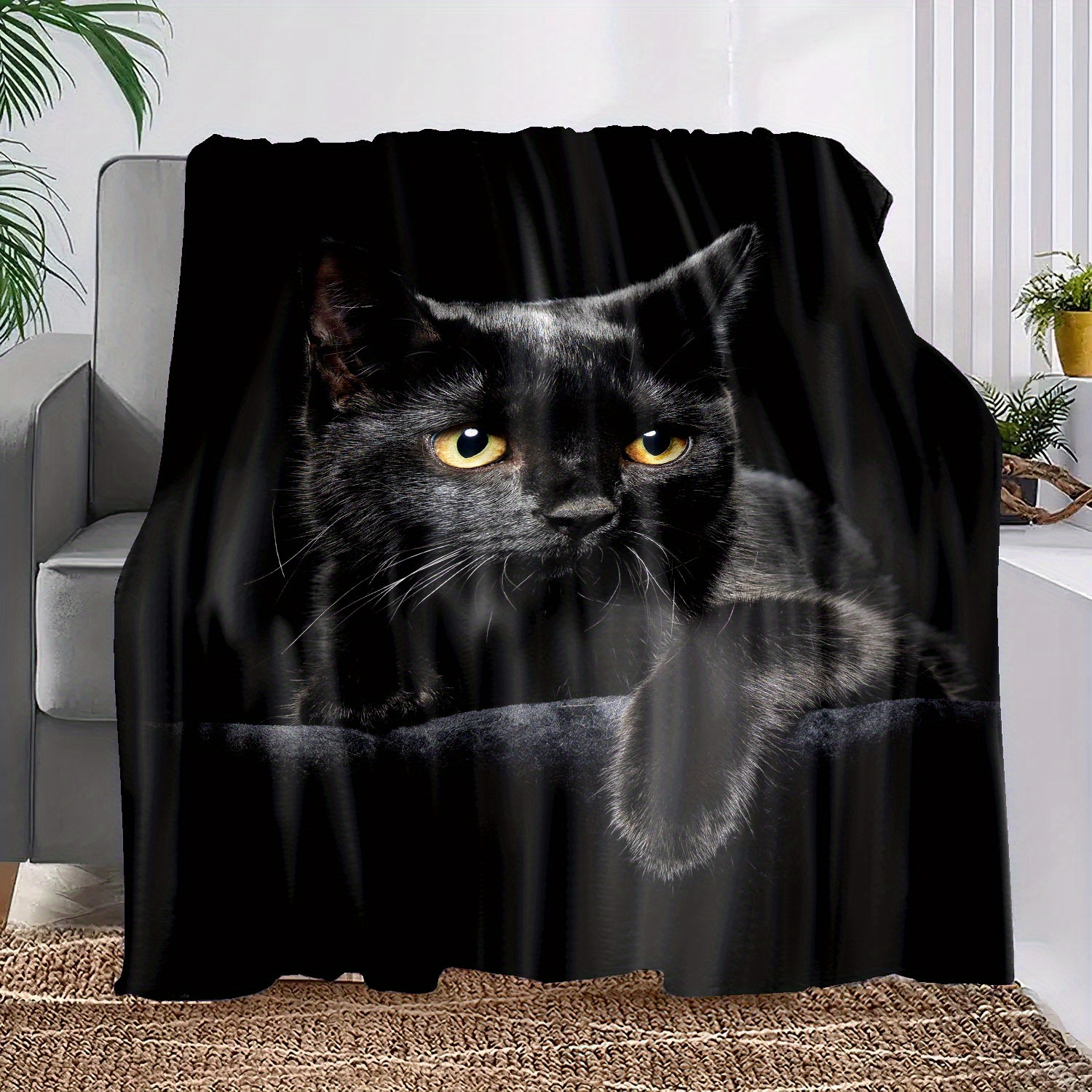 1pc black cat print flannel blanket soft warm throw blanket nap blanket for couch sofa office bed camping travelling multi purpose holiday gift blanket details 1