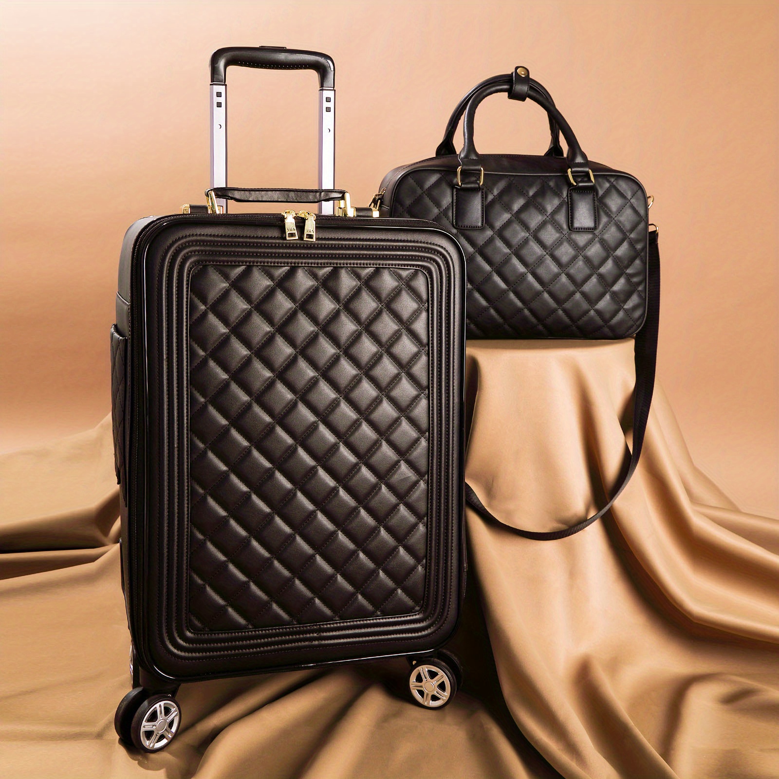 Portable Large Capacity Luggage Suitcase Set, Argyle Quilted