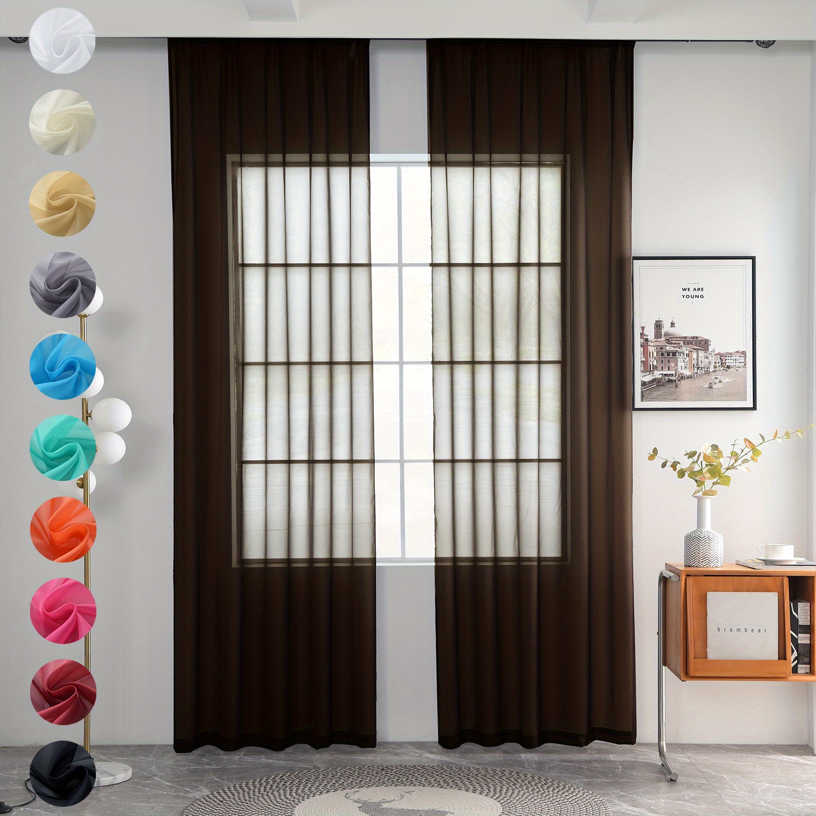  Yukro Cortinas con lazo para ventana, cortina ajustable de  globo para cocina, baño, 1 panel, 52 x 63 pulgadas : Hogar y Cocina