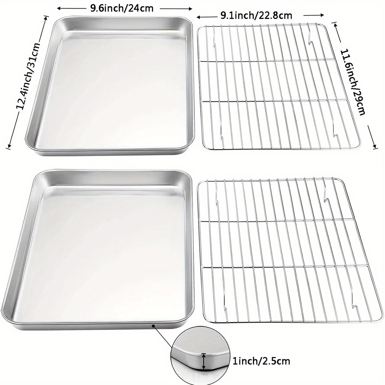 Baking Sheet with Rack Set [1 Sheets + 1 Racks], Stainless Steel Cookie Pan  Baking Tray with Cooling Rack, Non Toxic & Heavy Duty & Easy Clean (9 x 7
