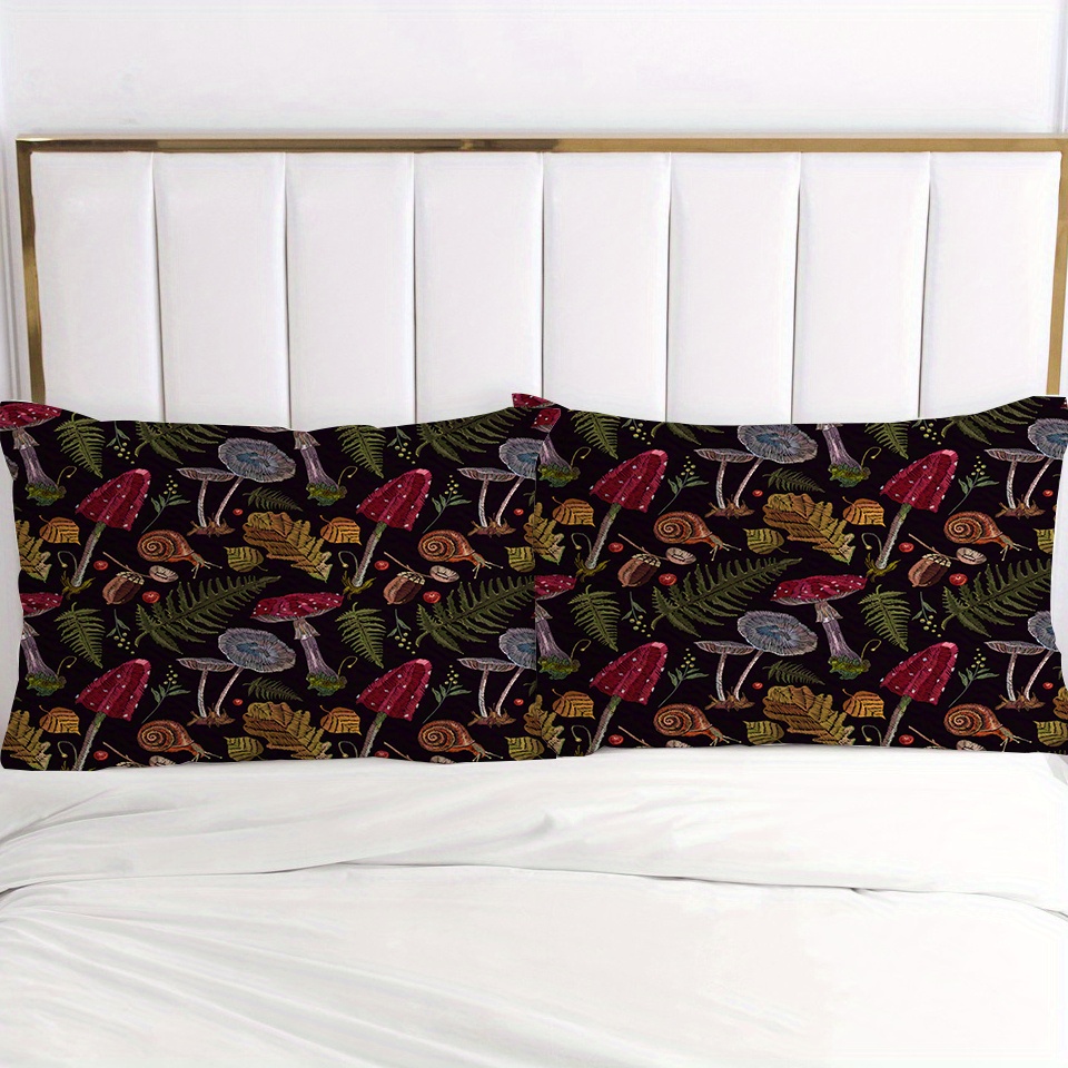 Burgundy Wild Mushroom Print Duvet Cover Set Soft Polyester - Temu