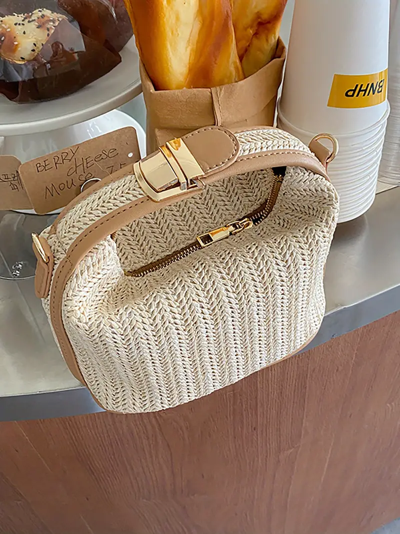 summer straw woven handbag boho style knitted clutch purse fashion crossbody bag for women travel vacation details 0