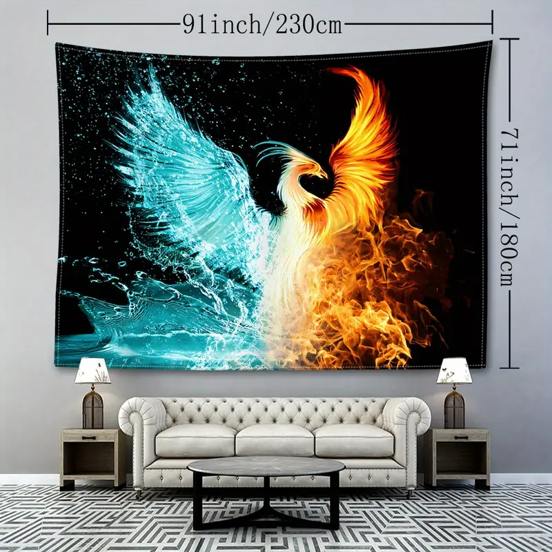 Water And Fire Phoenix Tapestry Wall Hanging Abstract Animal - Temu