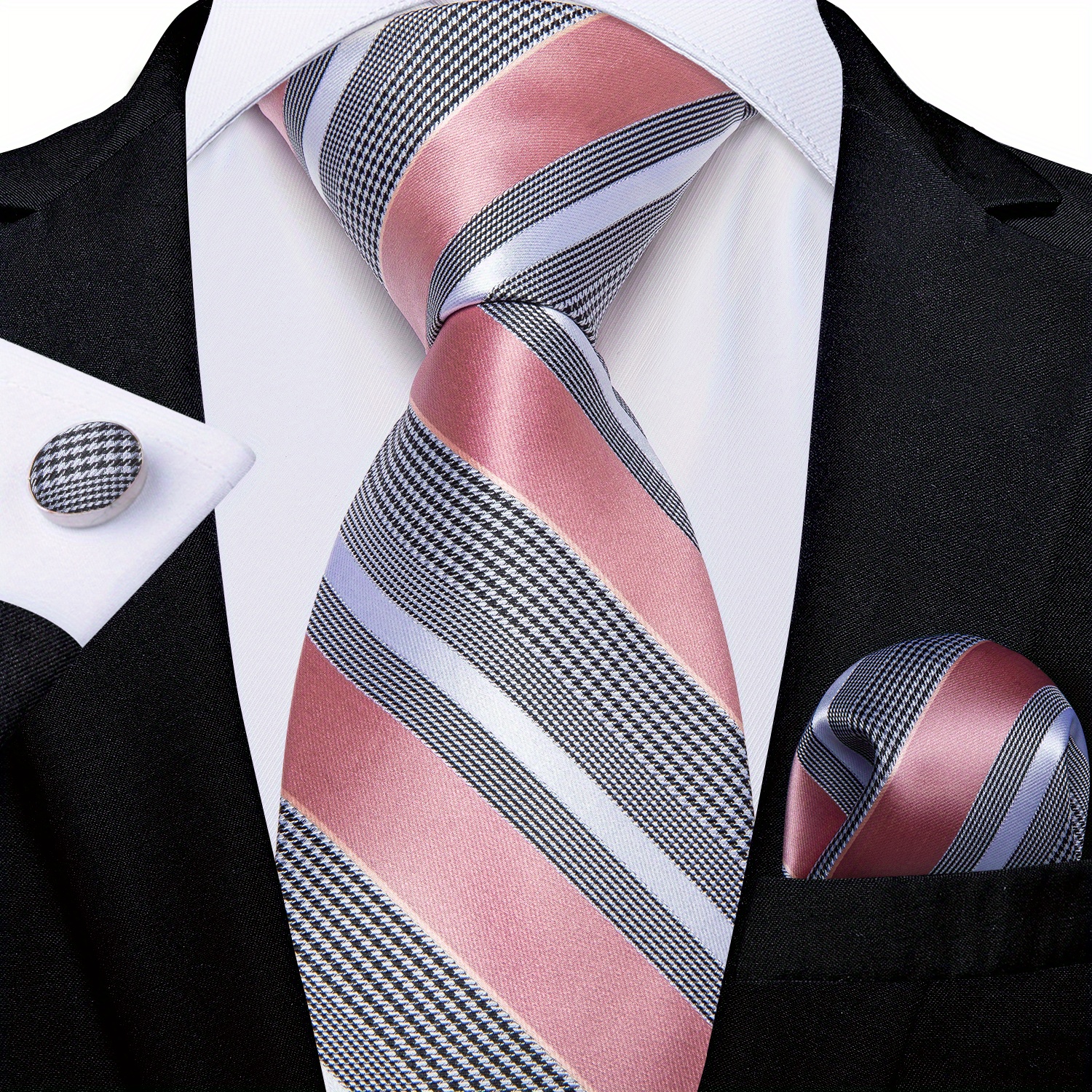 Men's Pink Pattern Tie Set Wedding Accessories