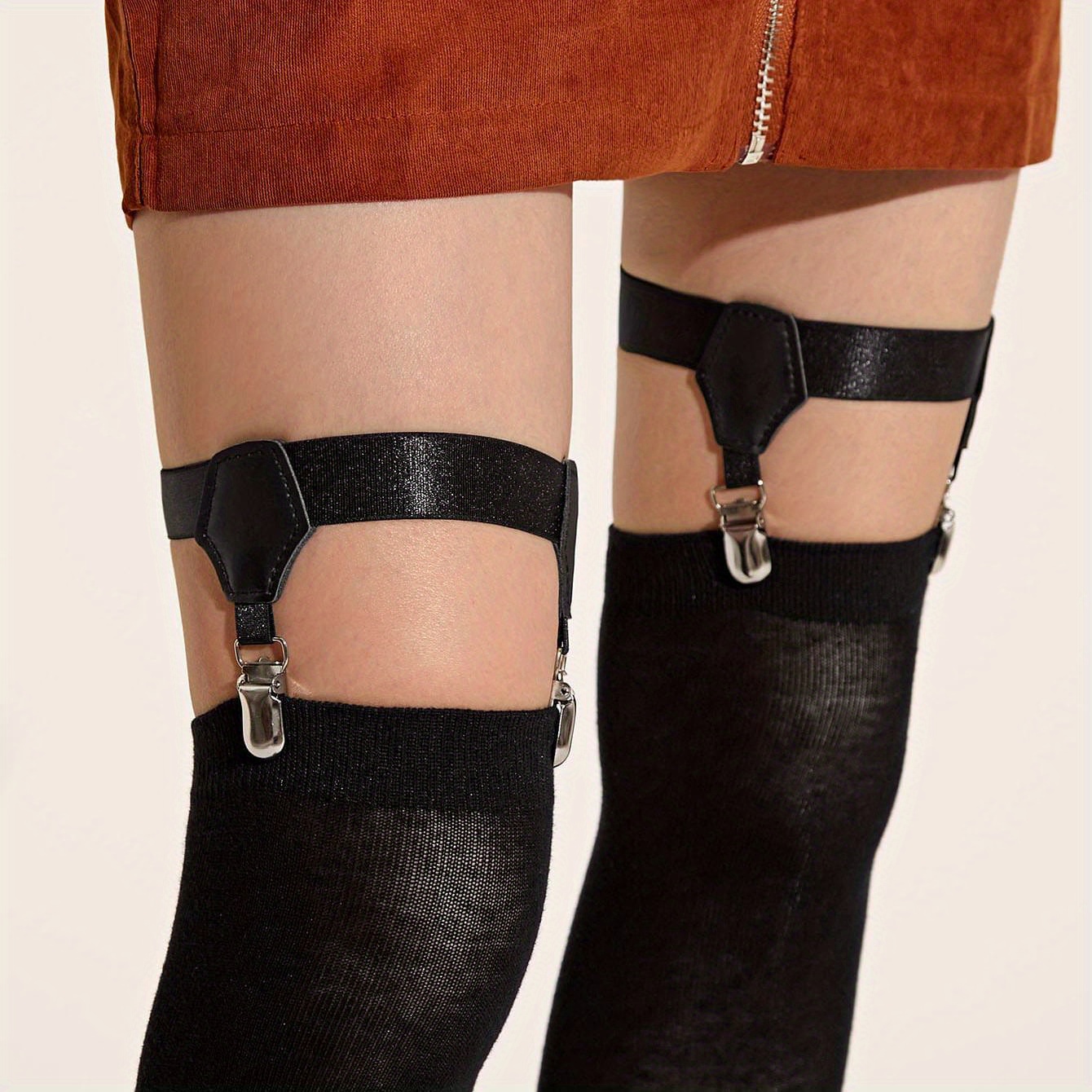 Women Non-slip Elastic Leg Clip Garter Belt Thigh High Stocking Holder  Suspender