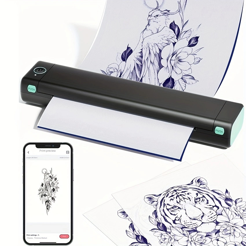 YILONG TATTOO - Impresora inalámbrica de plantillas de tatuajes, impresora  recargable de tatuajes BlueTooth - Nueva máquina de transferencia de